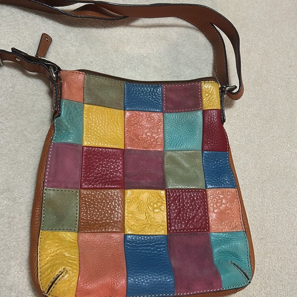 Fossil Patchwork Leather Shoulder Cross Body Bag - image 3
